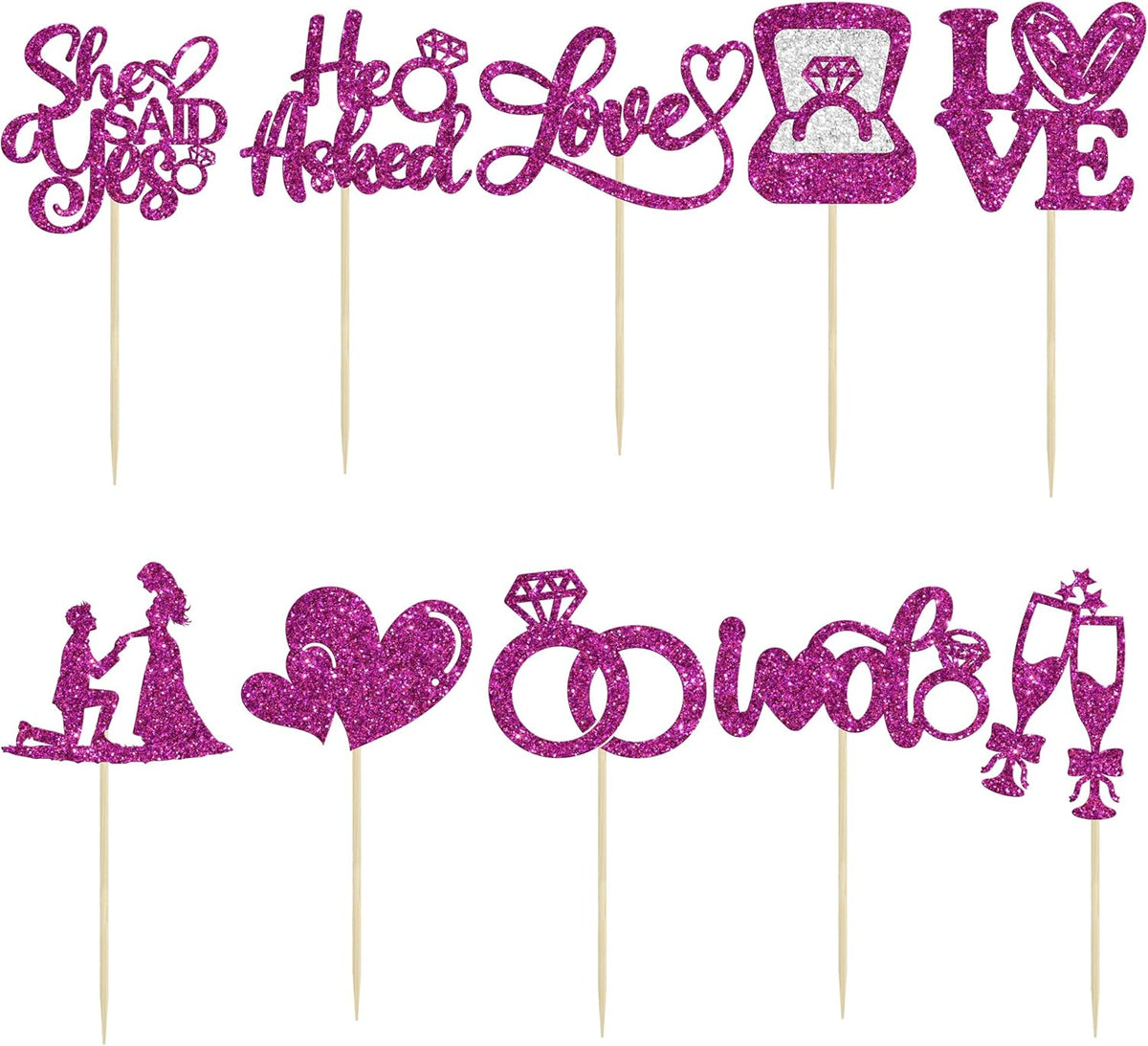 Ephlyn 30Pcs He Asked She Said Yes Cupcake Toppers Glitter Engagement Cupcake Toppers Diamond Ring