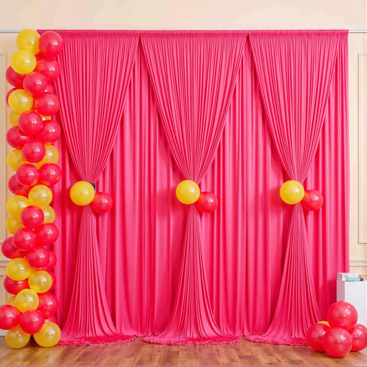 20 ft x 10 ft Wrinkle Free Fuchsia Backdrop Curtain for Parties, 4 Panels Polyester Hot Pink Photo