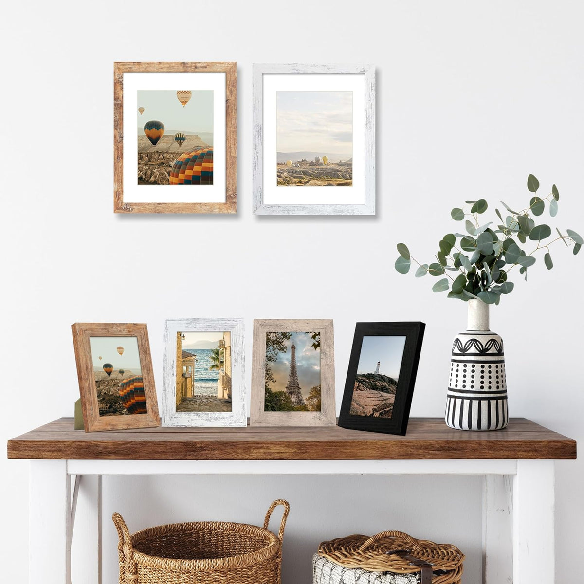 4x6 Picture Frame Set of 4 with High Definition Real Glass, Mixed Color Wood Photo Frames for