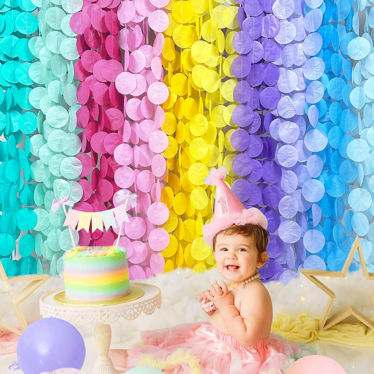 256Ft Pastel Party Decorations Big Circle Dot Backdrop Streamer Pastel Tissue Paper Polka Dots
