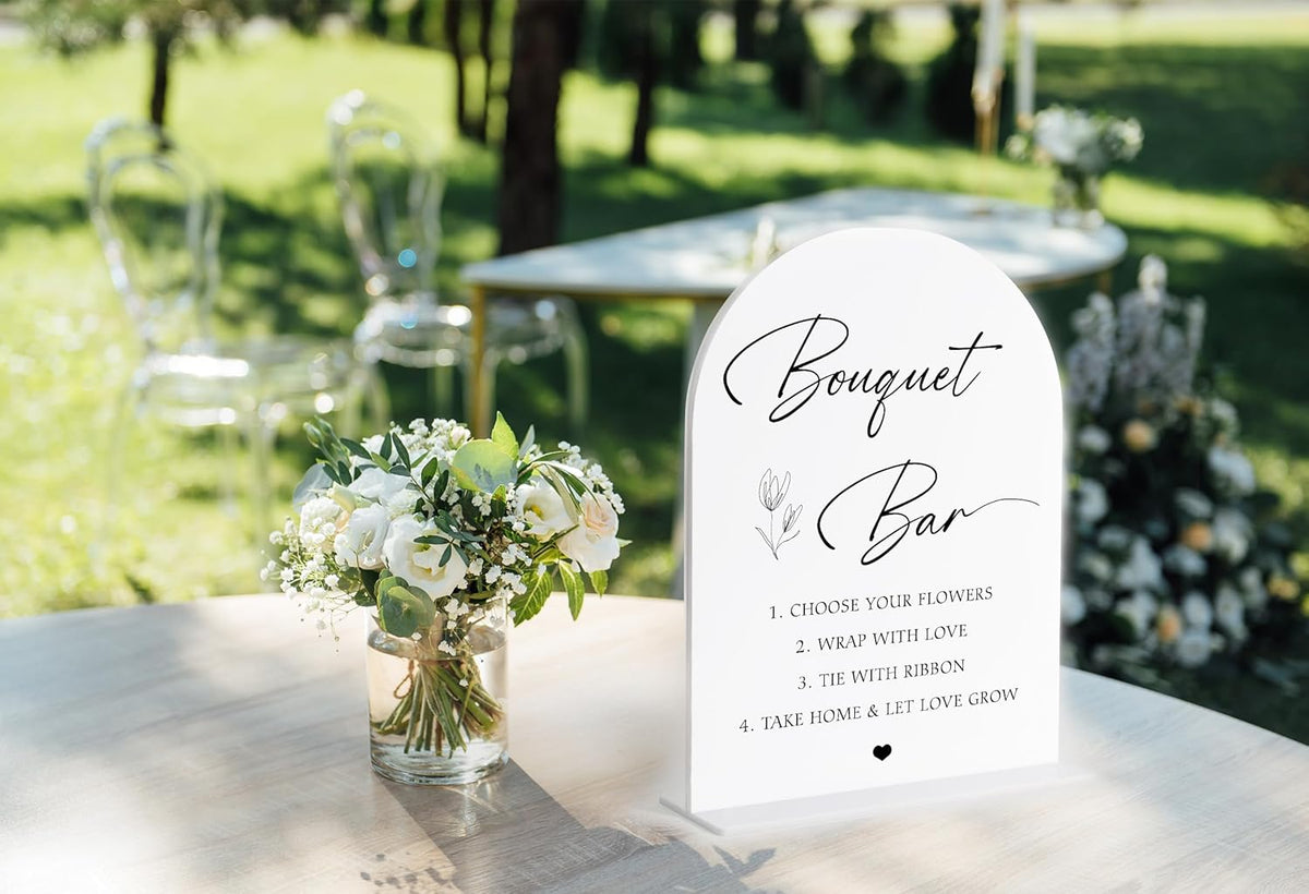Bouquet bar Sign, White Arch Acrylic Wedding Sign, Flower Bar Supplies, Wedding Reception