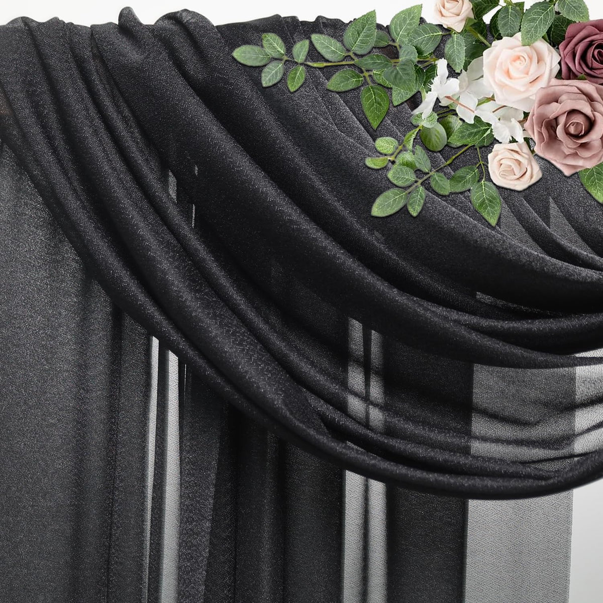 Wedding Arch Draping Fabric 2 Panels 28.7" x 20FT Black Sheer Chiffon Backdrop Drapes for Wedding