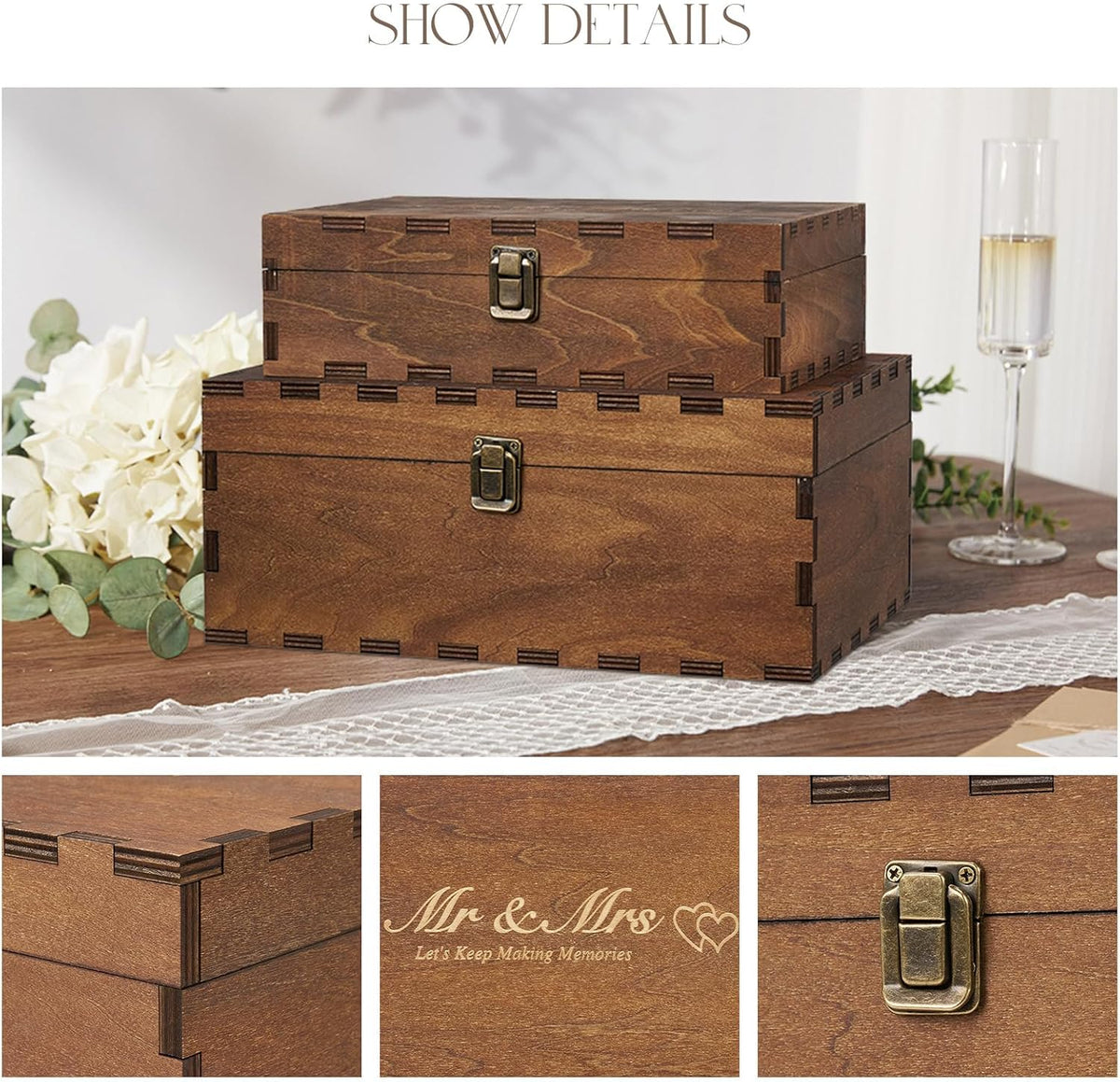 AW BRIDAL Mr and Mrs Wedding Keepsake Box Large for Couples, Wooden Engraved Memory Boxes with