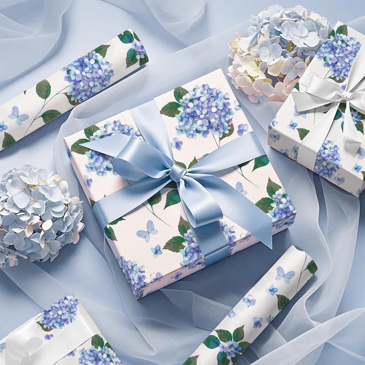 WRAPAHOLIC 30 Inch Jumbo Kraft Hydrangea Floral Wrapping Paper Roll - 30 Inch x 33 Feet - Hydrangea