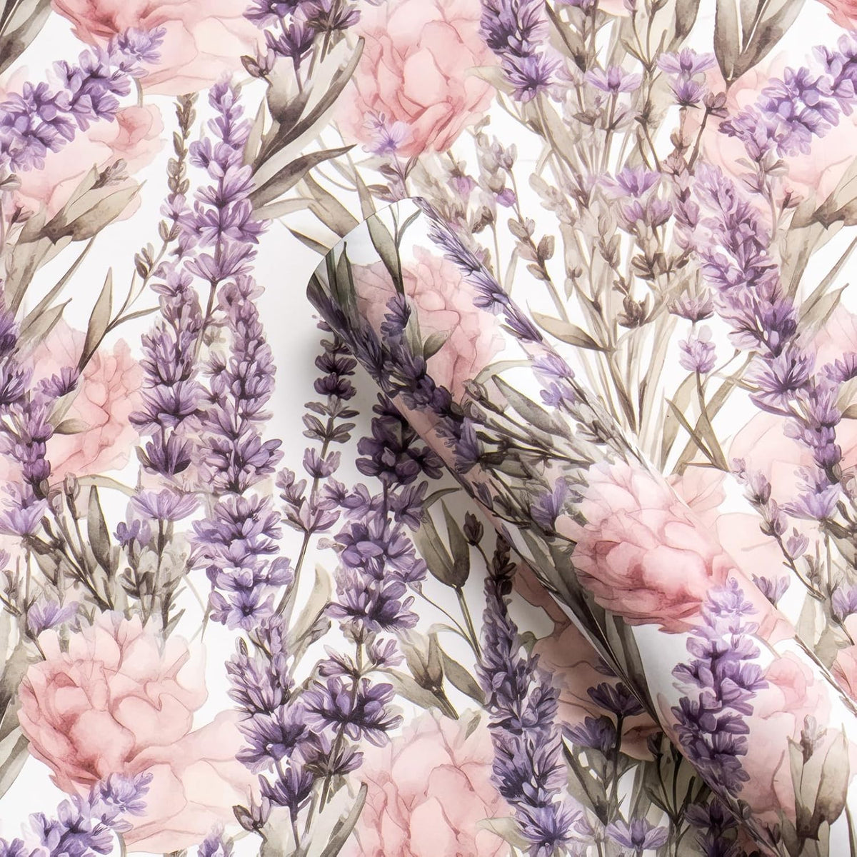 WRAPAHOLIC Kraft Floral Wrapping Paper - Mini Roll - 17 Inch x 16.5 Feet - Purple Lavender Flower