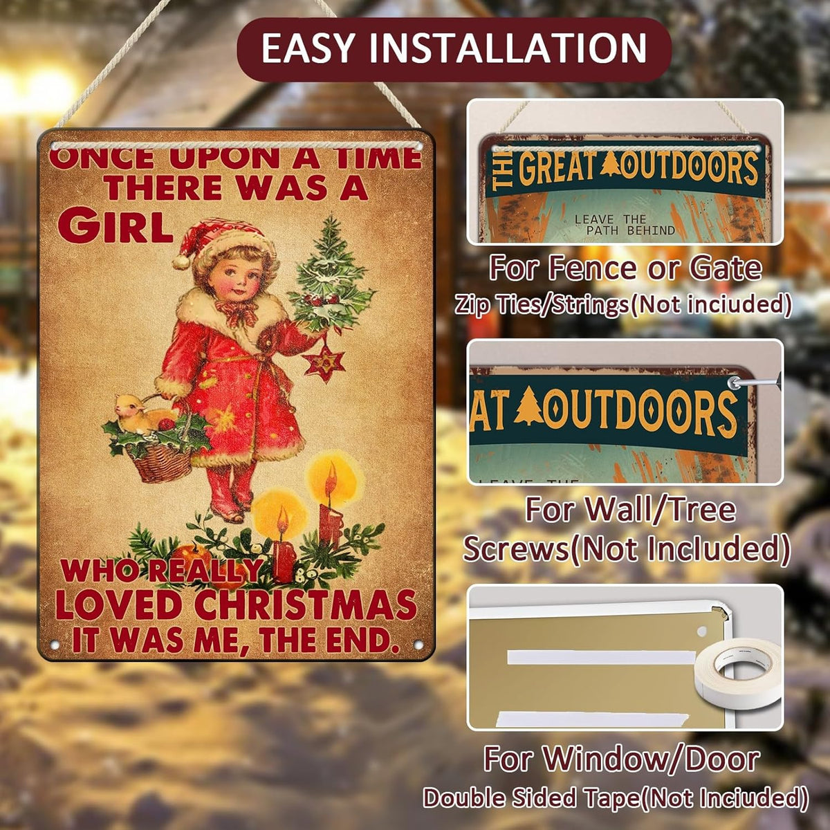 Vintage Christmas Metal Tin Sign Once Upon A Time Girl Loved 80s Christmas Style Wall Art Christmas