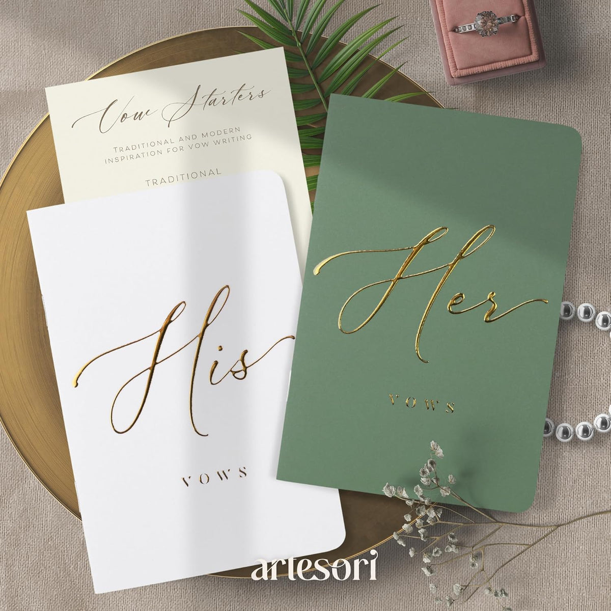 ARTESORI Wedding Vow Book for Her & Him, Soft Touch, Gold Engraving, 28 Lined Pages, Wedding Vow
