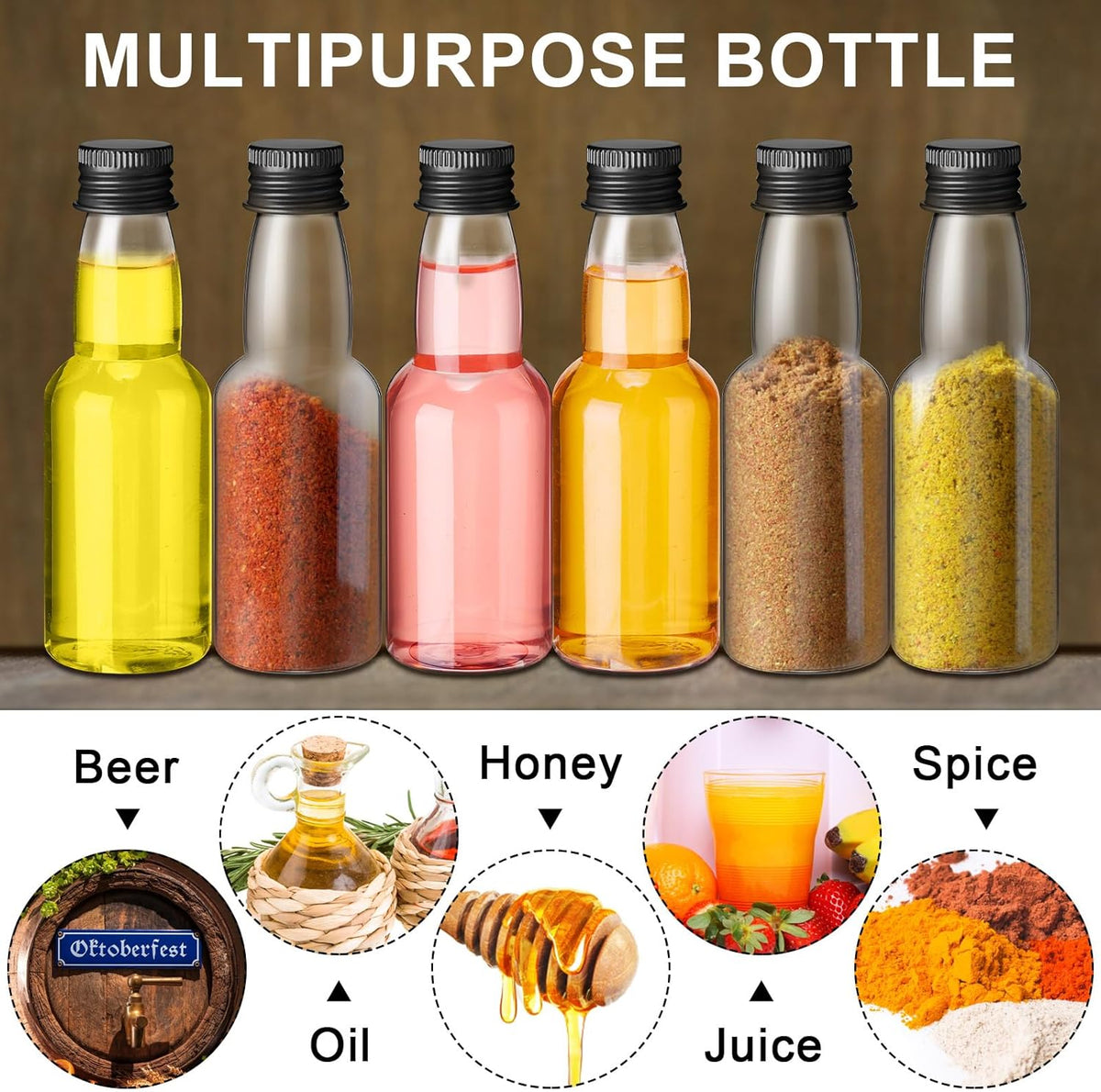 120 Pcs Mini Liquor Bottles Airtight Shot Miniature Empty Plastic Alcohol Spirit Shot Bottles with