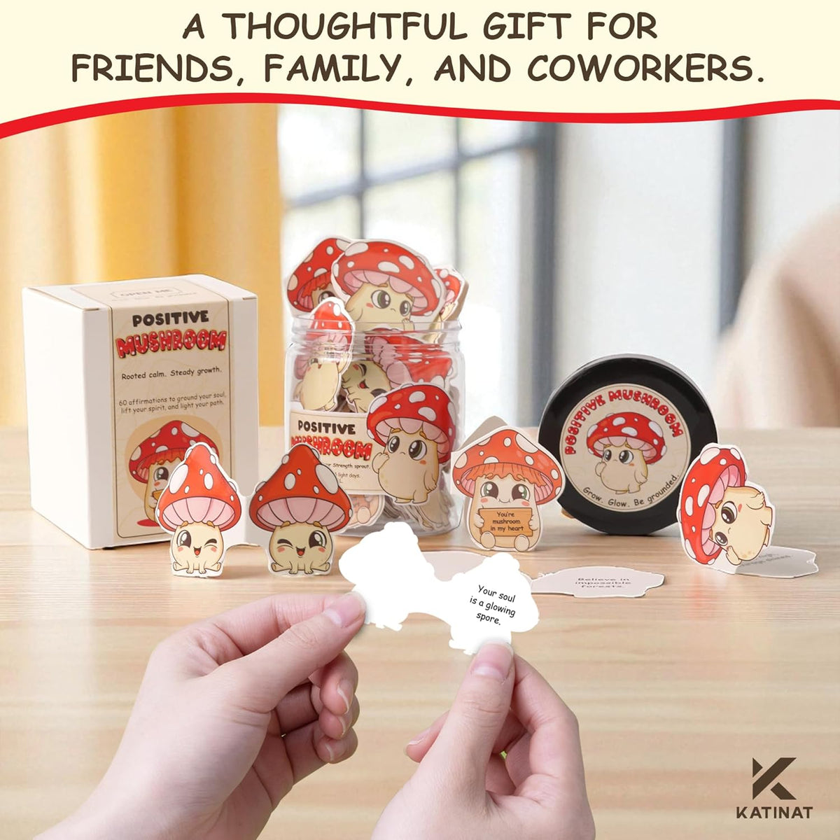 Mushroom Gifts for Women - 60 Positive Mushroom Cards Jar, Daily Affirmation Cards For Womens
