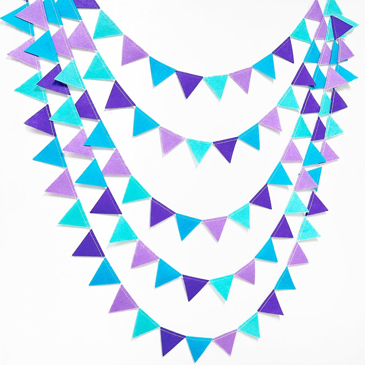 Mermaid Party Decorations Purple Teal Felt Hanging Triangle Mini Bunting Pennant Banner Flag for