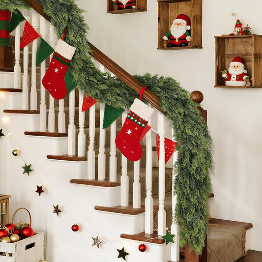 Real Touch Cedar Garland - Artificial Christmas Garlands Faux Green Cedar Fake Pine Needles Garland