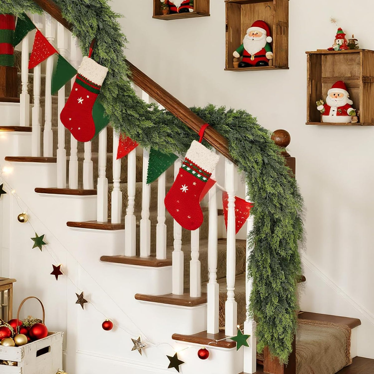 Real Touch Cedar Garland - Artificial Christmas Garlands Faux Green Cedar Fake Pine Needles Garland