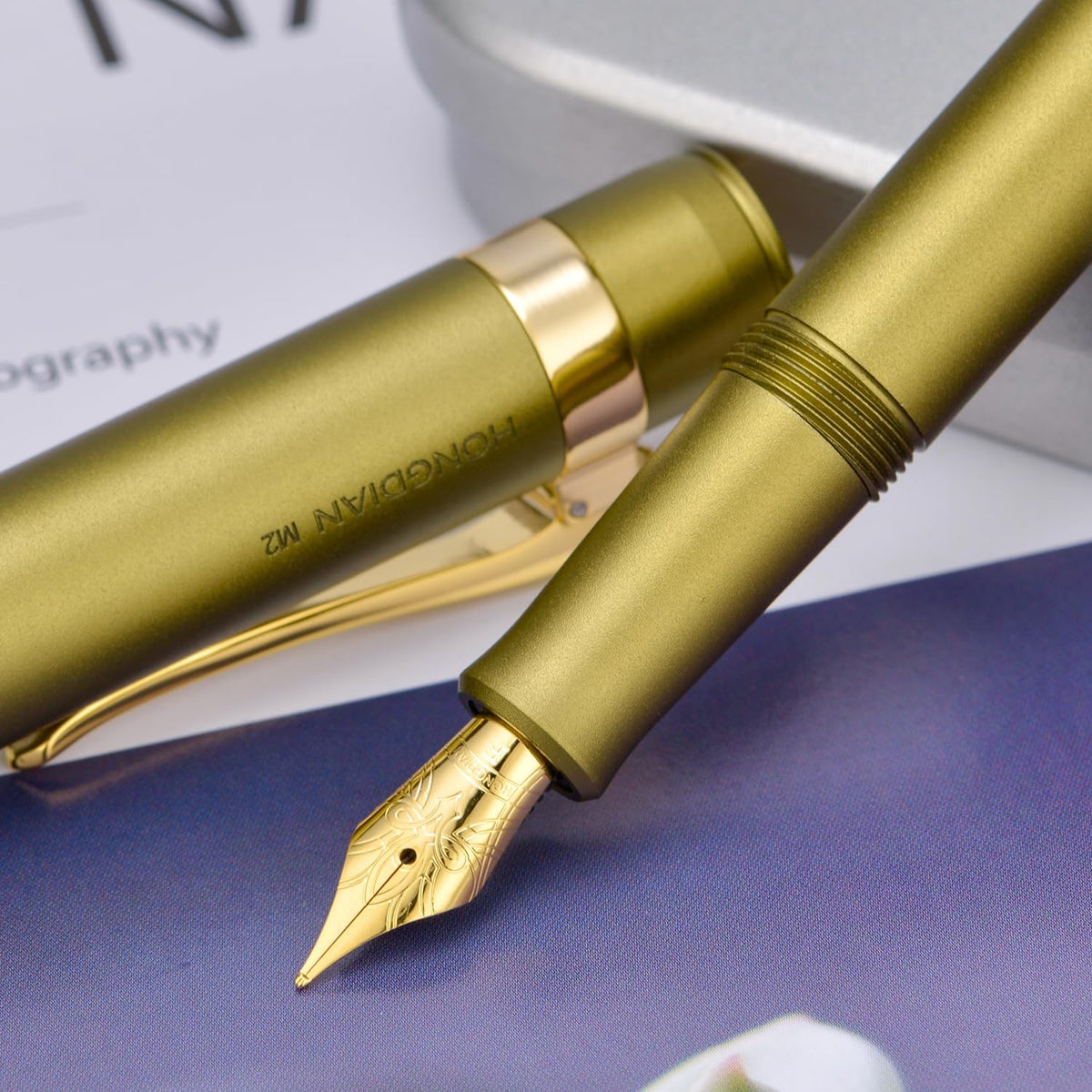 HONG DIAN M2 Black Forest Mini Fountain Pen, Fine Soft Nib & Sleek Shape Aluminium Short Pocket