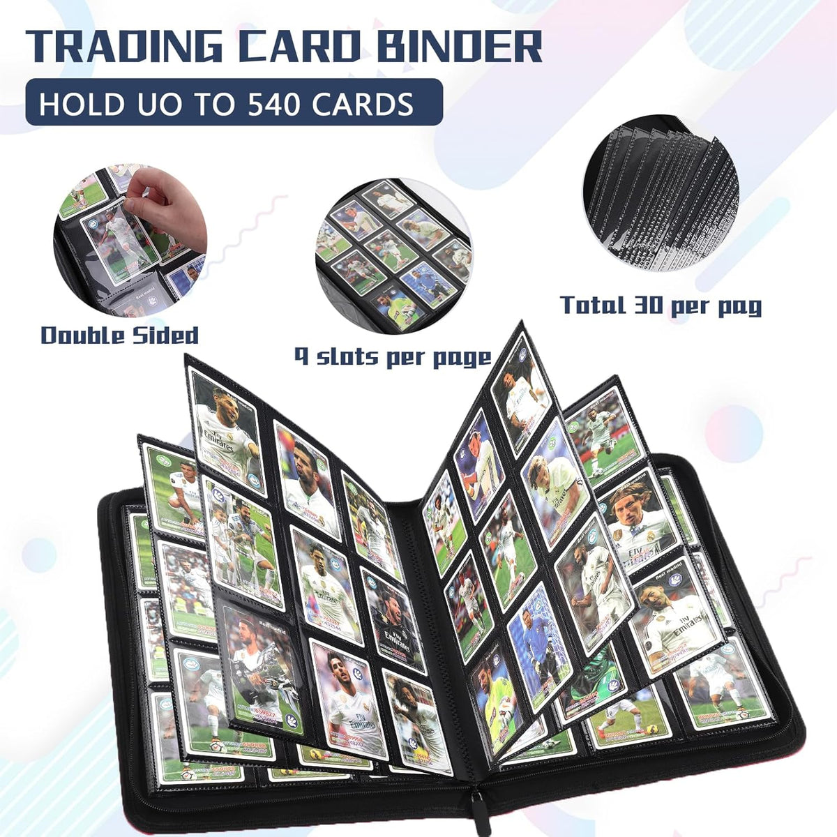 9 Pocket Card Binder,540 Pocket Trading Card Binders,Loading Pocket Collectible Card Album for MTG