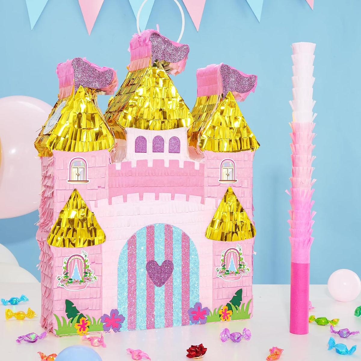 WERNNSAI Princess Castle Piñata - Princess Birthday Party Decorations Pink Princess Piñata with