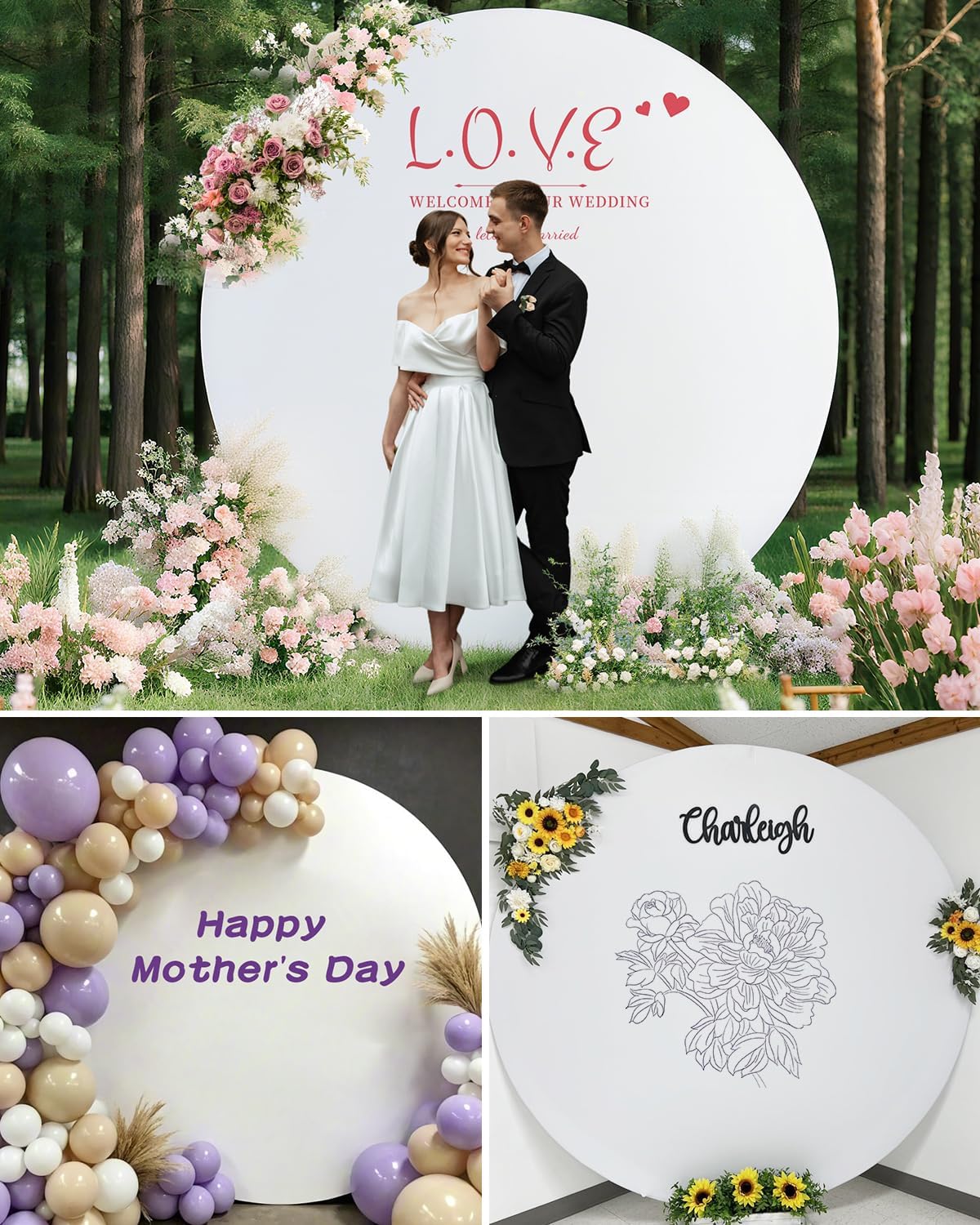 HEMMOTOP 7.2x7.2 ft Round Backdrop Cover White, Circle Arch Stand Cover for Wedding, Balloon Arched