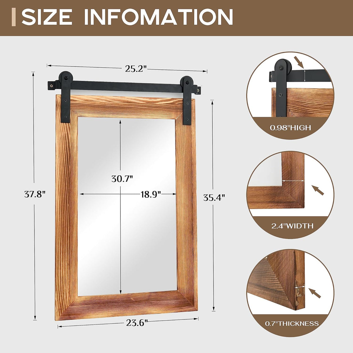 COGOOD Farmhouse Barn Door Wall Mirror - 25" X 38" Rustic Wood Framed Mirror for Bathroom, Living