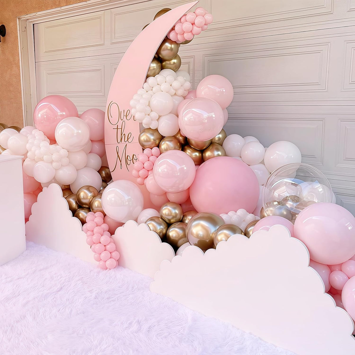 Pink Gold Balloons Set, 60Pcs 12 Inch Pastal Baby Pink Metallic Gold White Balloon with Gold