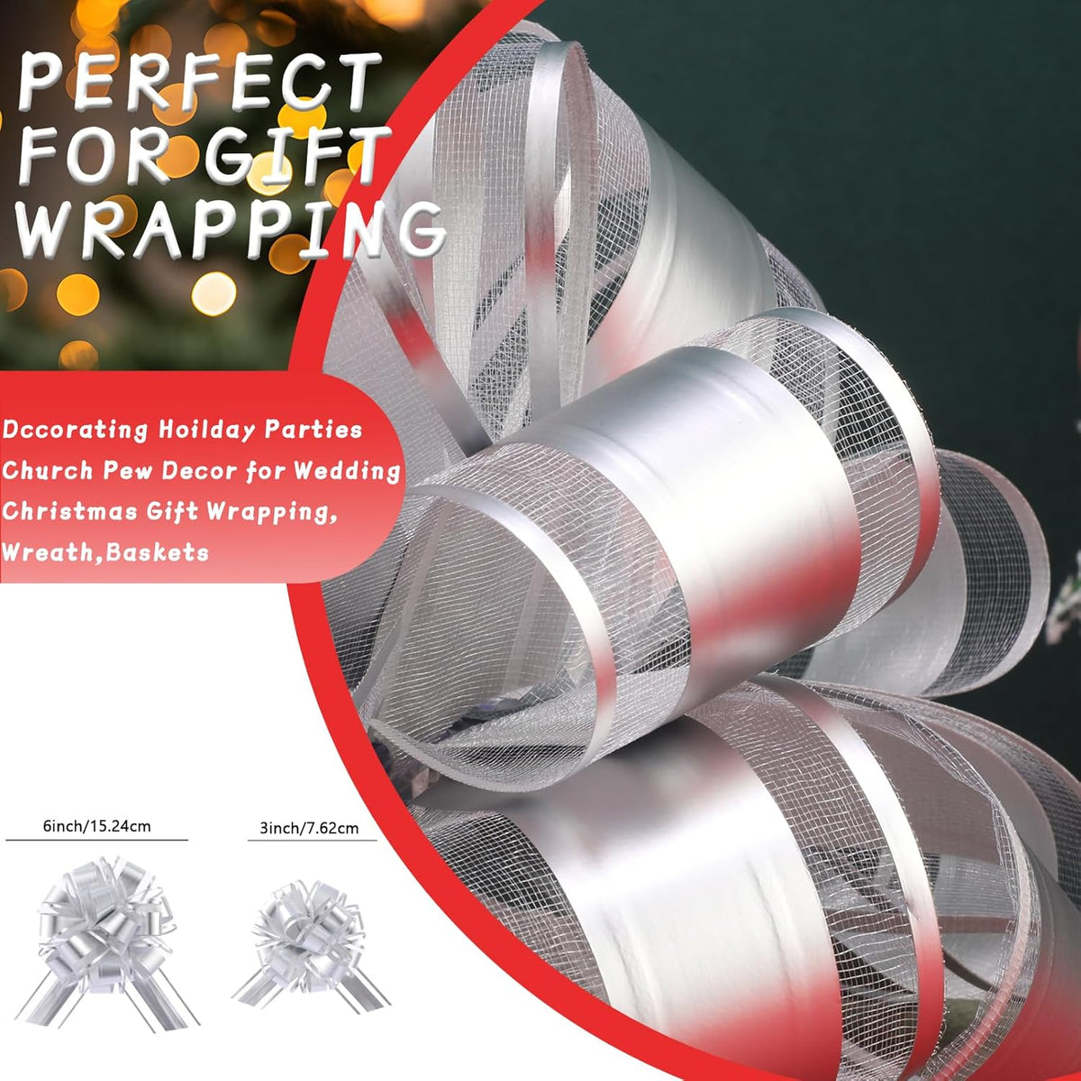 40 Pieces 6 Inches and 3 Inches Pull Bow Wrapping Pull Bow Ribbon Pull Bows for Wedding