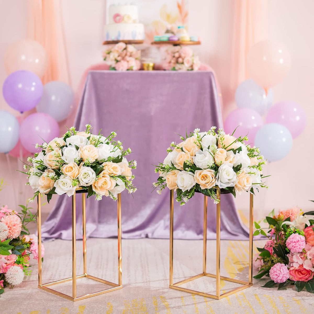 Gold Flower Stand for Table: 15.7” Tall Centerpiece Stand for Wedding Table Reception Floral Center