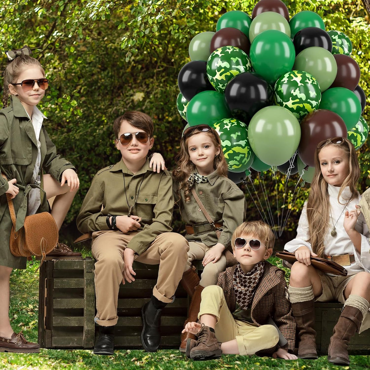 Paready Camo Balloons, 50 Pcs Green and Brown Balloons, Camouflage Army Balloon, 12 Inch Dark Sage