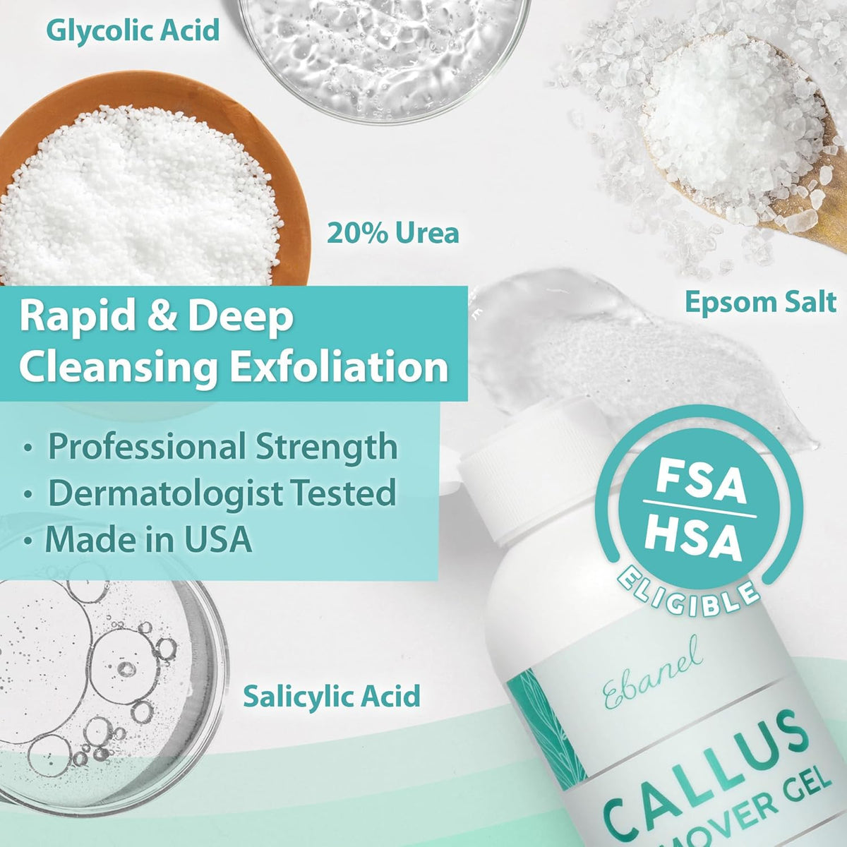Ebanel Professional Callus Remover for Feet with 20% Urea, Epsom Salt, Salicylic Acid, Glycolic