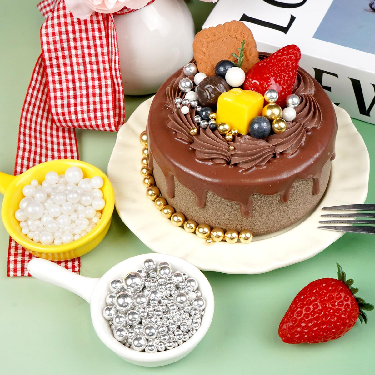 Dazzjoy Mix Pearl Sprinkles, Food Grade, Edible Pearls for Cake Decorating, 150g/5.29oz, Cake