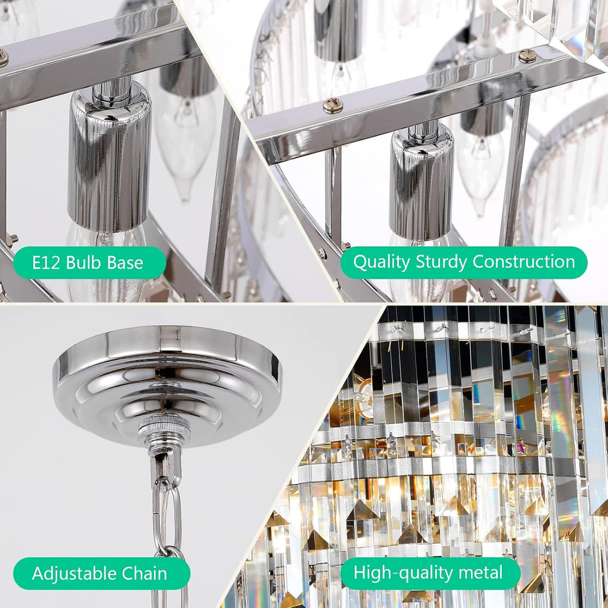 Chrome Crystal Chandelier Lighting 17.7'' for Dining Rooms Bedroom Foyer Entryway Ceiling Hanging
