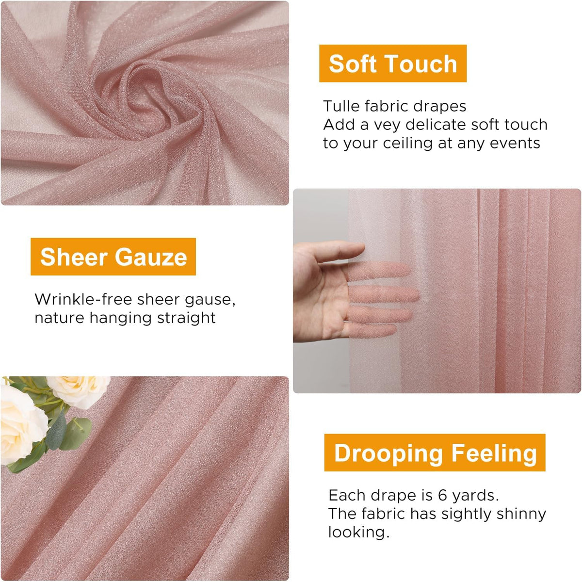 Wedding Arch Draping Fabric 2 Panels 28.7" x 20FT Dusty Rose Sheer Chiffon Backdrop Drapes for