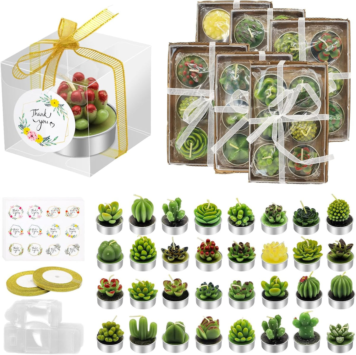 AZEAM 36 Pcs Succulent Candles Party Favors, Bulk Cactus Table Decor for Guests, Mini Tiny Handmade