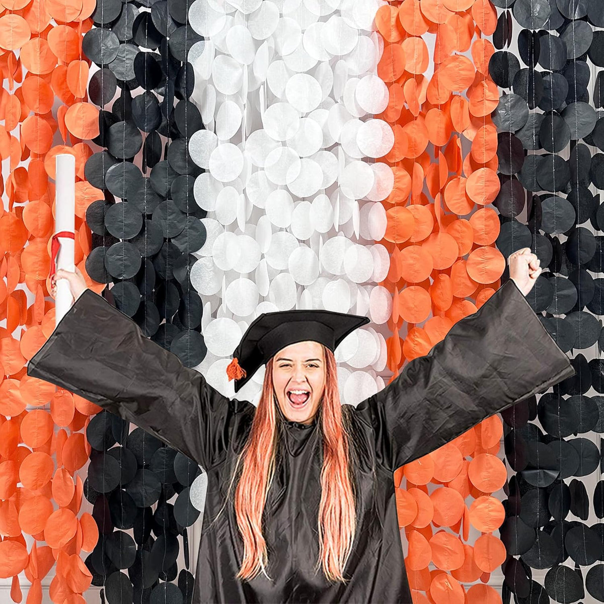 192 Ft Orange Black White Party Decorations Polka Dots Garland Streamer Backdrop for Halloween Fall