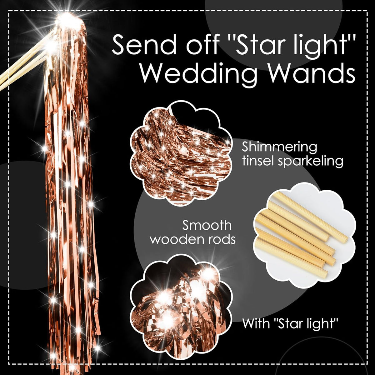 100 Pcs Lighted Wedding Wands LED Tinsel Wands Light up Streamers Sparklers for Wedding Send Off