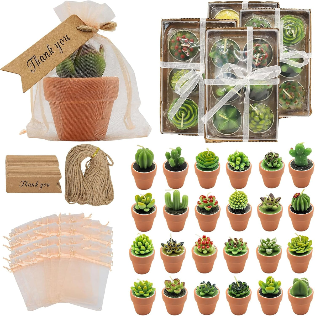AZEAM 24 Pcs Succulent Candles Party Favors, Bulk Cactus Table Decor with Mini Terracotta Holders