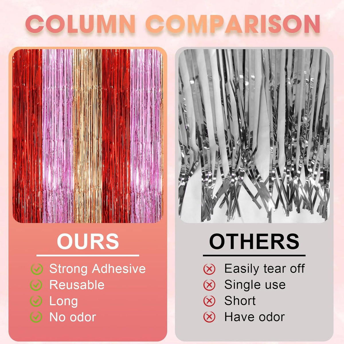 2 Pack Valentine Foil Fringe Backdrop Curtains, Tinsel Streamers Party Decorations, Fringe