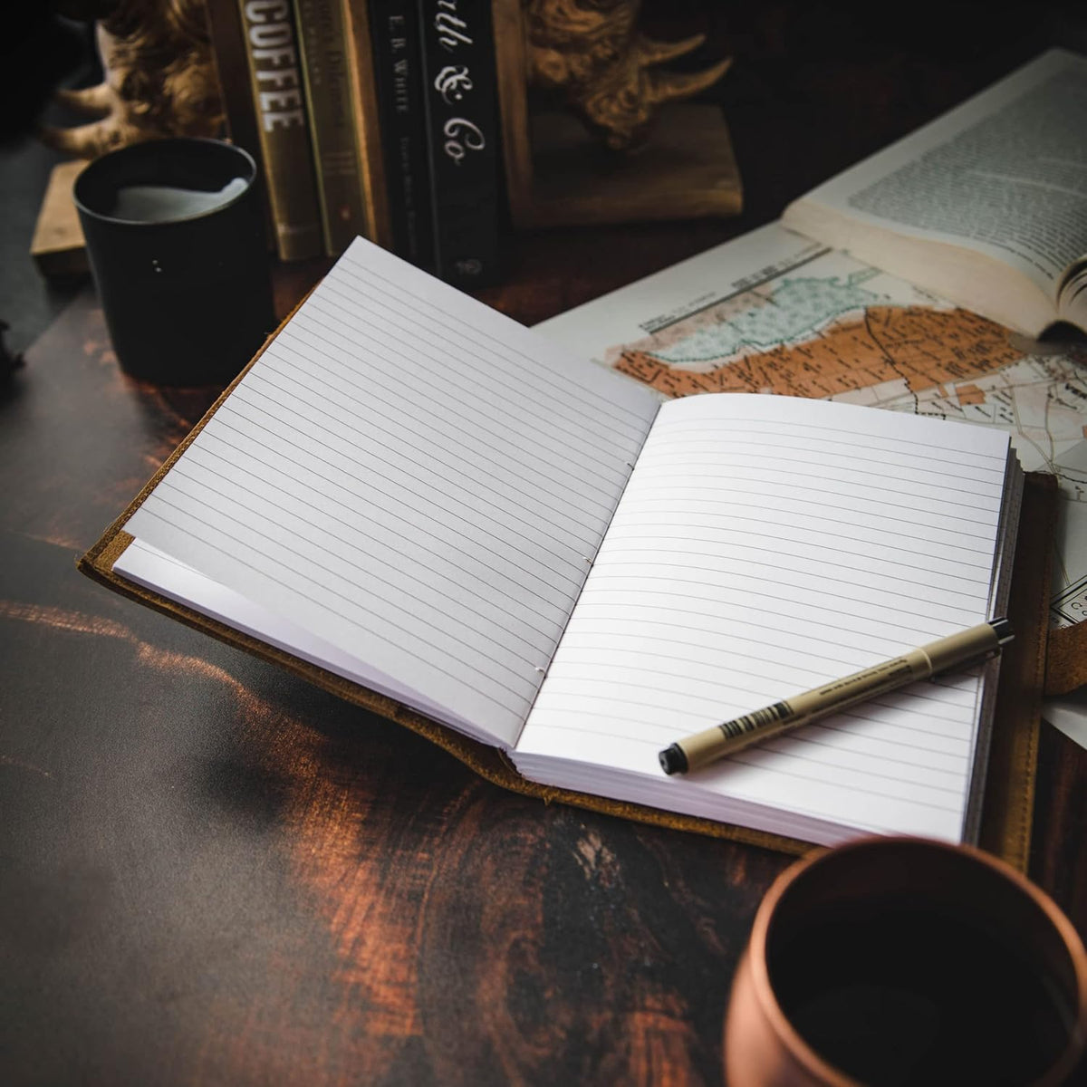 Refillable Leather Journal | Premium Lined A5 Notebook Cover | 200 Ruled Writing Pages | Card