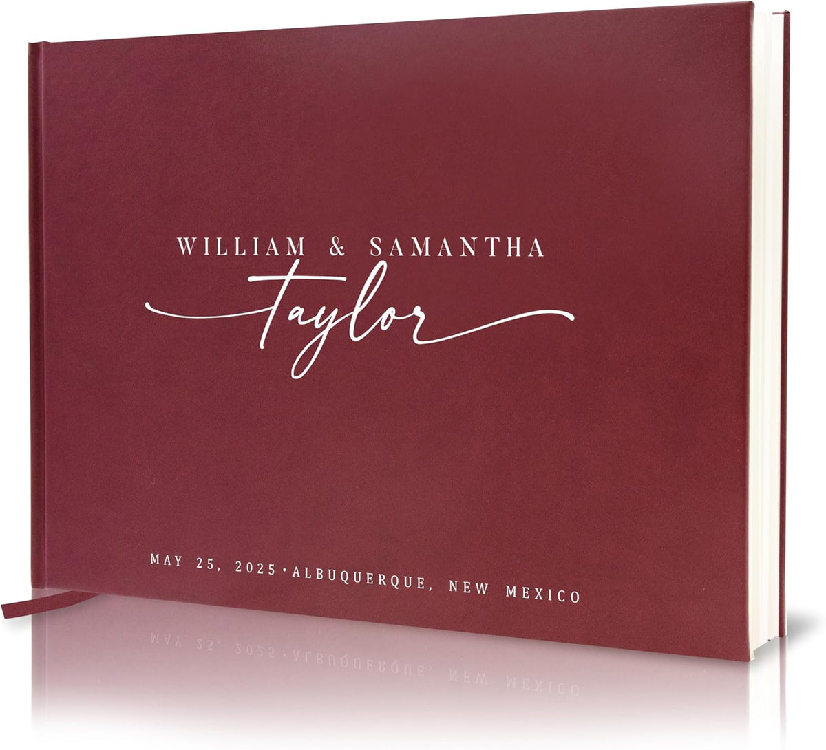 Personalized Guest Book - 11.5" x 8.5" Custom Bride & Groom Names with Bookmark and Hard Cover 140