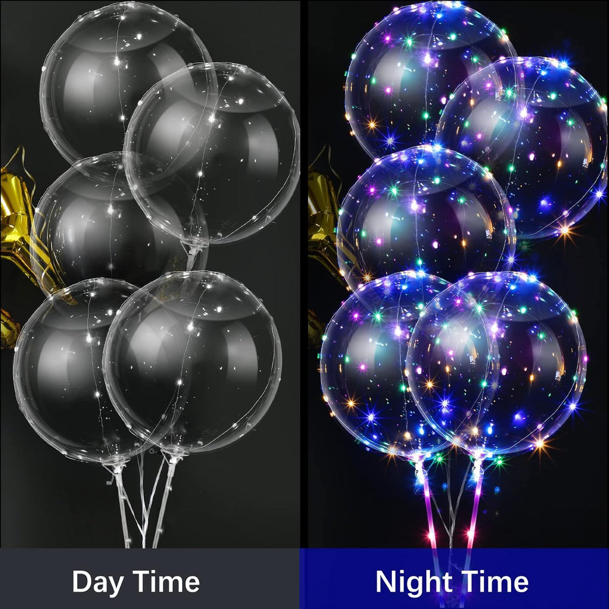 Vinsot 30 Pack LED Bobo Balloons Light Up Balloons Clear Helium Bubble Bobo Glow with String Lights
