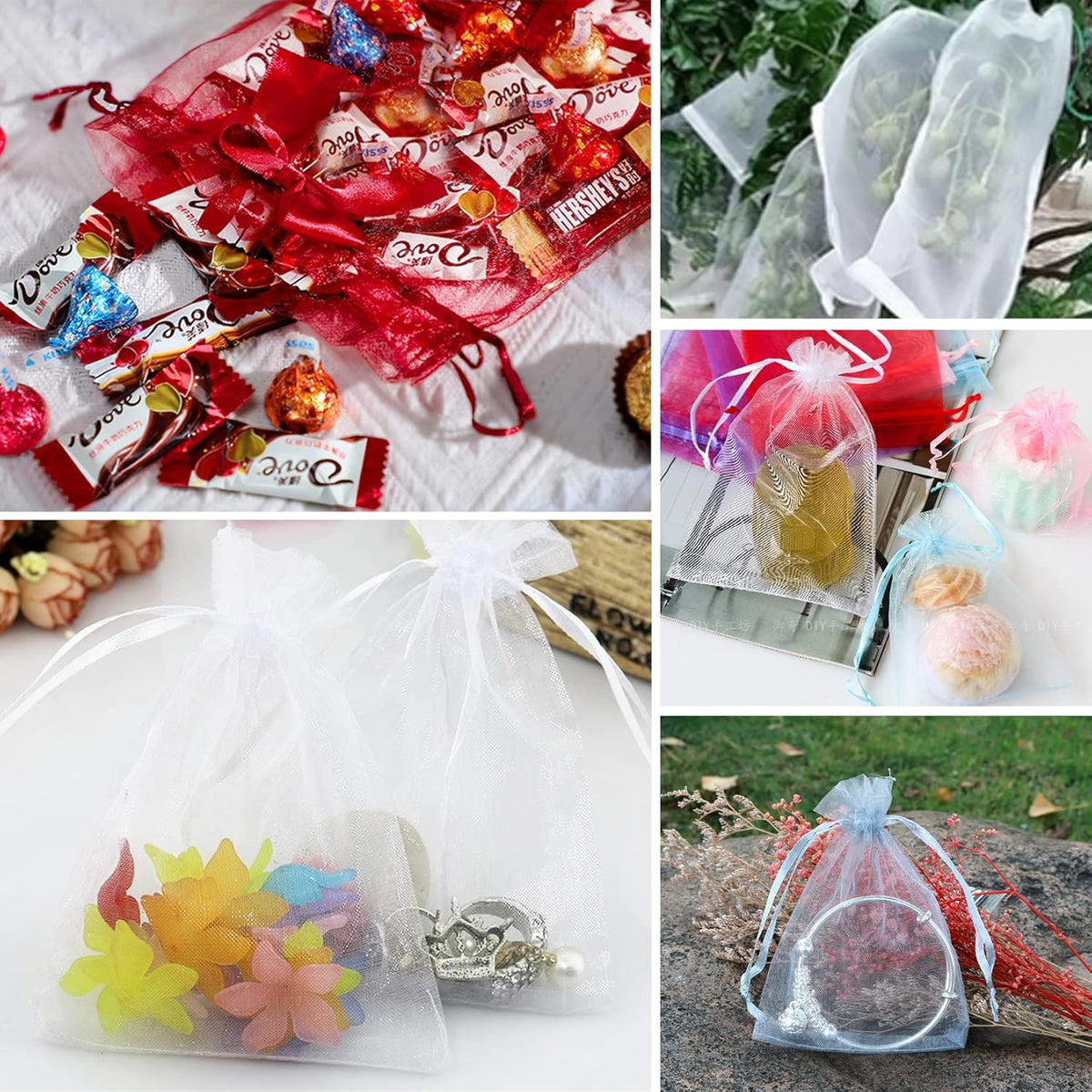 ANZNKU 100 Pack Organza Bags, 4 x 6 inch Small Bags, Premium White Favor Bags with Drawstring, Gift