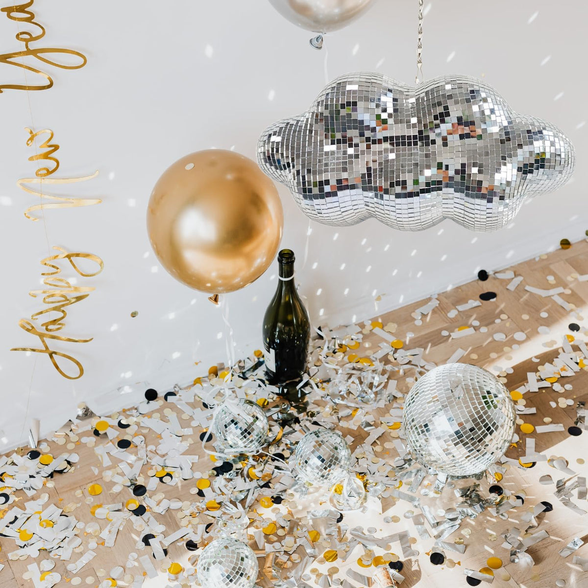 Disco Ball Cloud Shaped, Cute Hanging Party Mirror Decor with Chain, Retro Light Reflective Ball