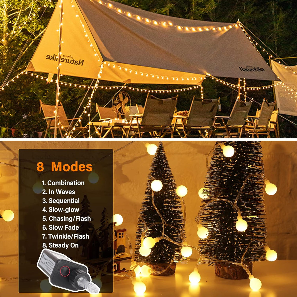 Minetom Globe String Lights, 33 Feet 100 Led Fairy Lights Plug in, 8 Modes with Remote Mini Globe