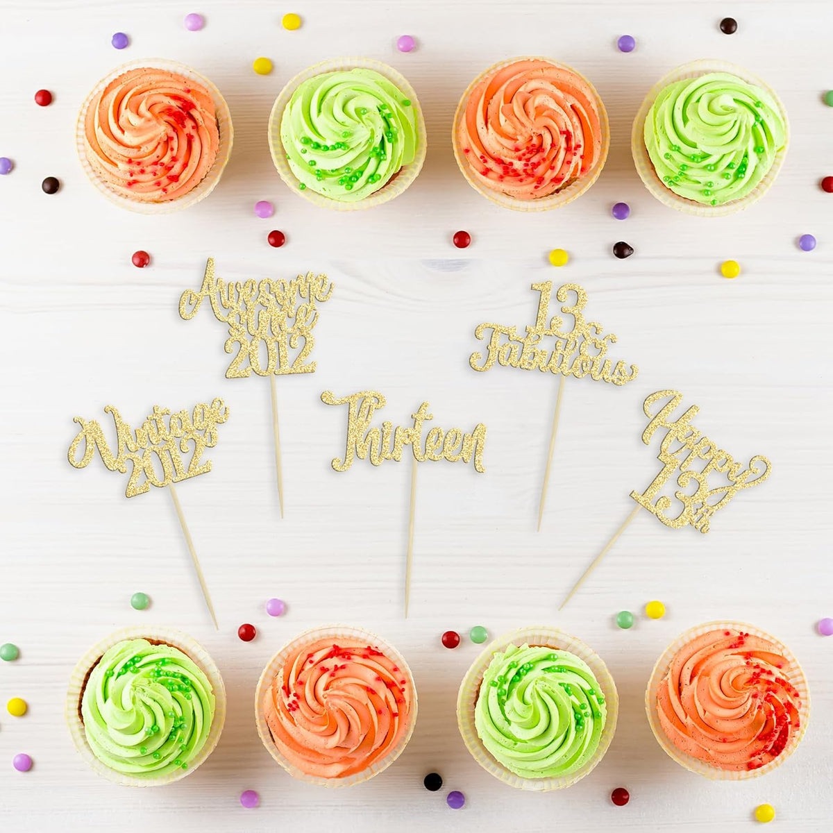 30Pcs Vintage 2012 Cupcake Toppers Glitter Thirteen Happy 13th Birthday 13 Fabulous Cupcake Picks