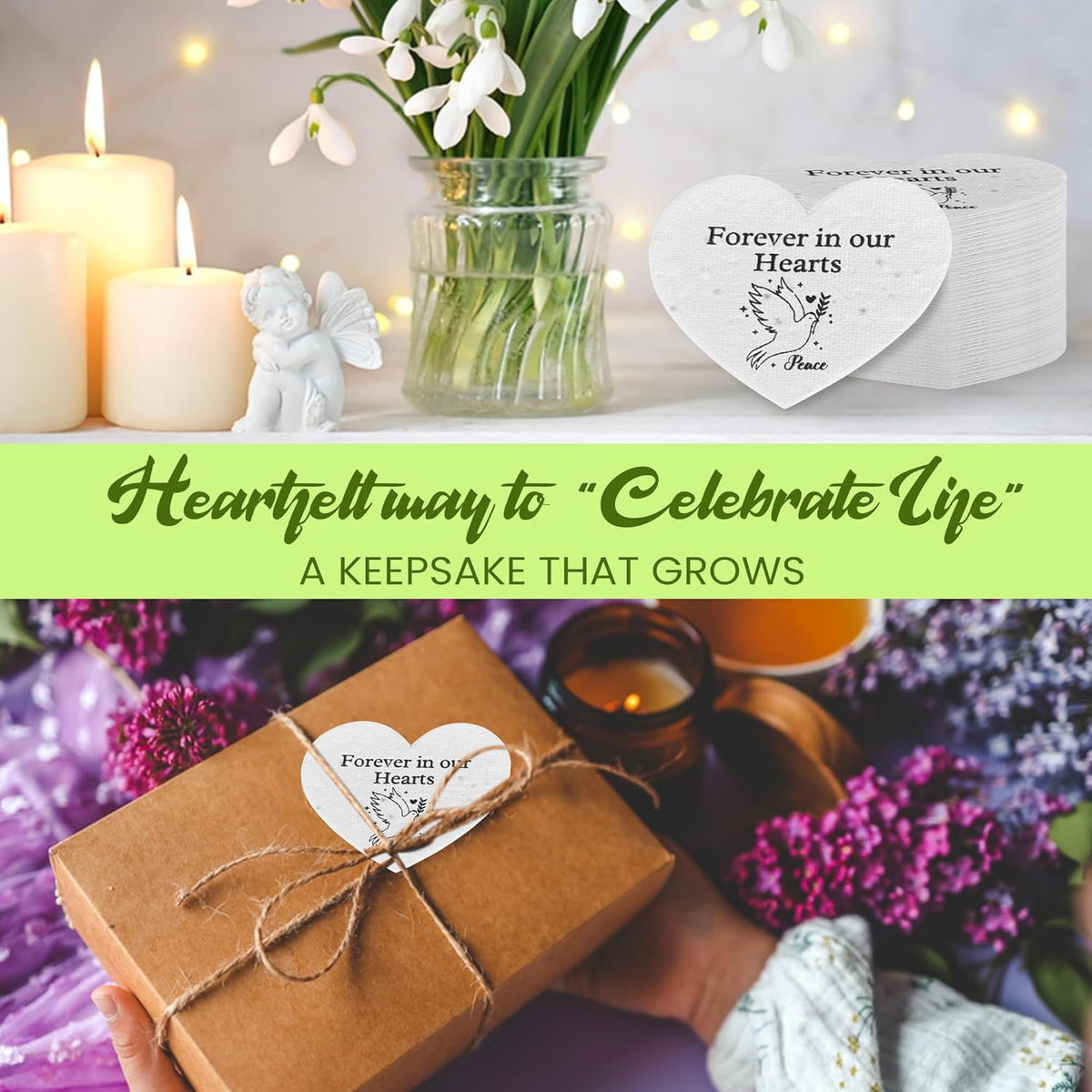50 Plantable Seed Paper Funeral Favors for Guests - Handmade Seed Cards with Wildflower Seeds for