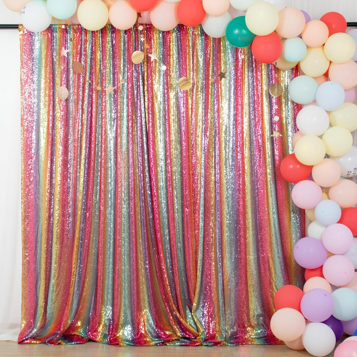 ShinyBeauty Sequin Backdrop Rainbow 10FTx10FT Fabric Curtain Shimmer Wall Backdrops for Photography