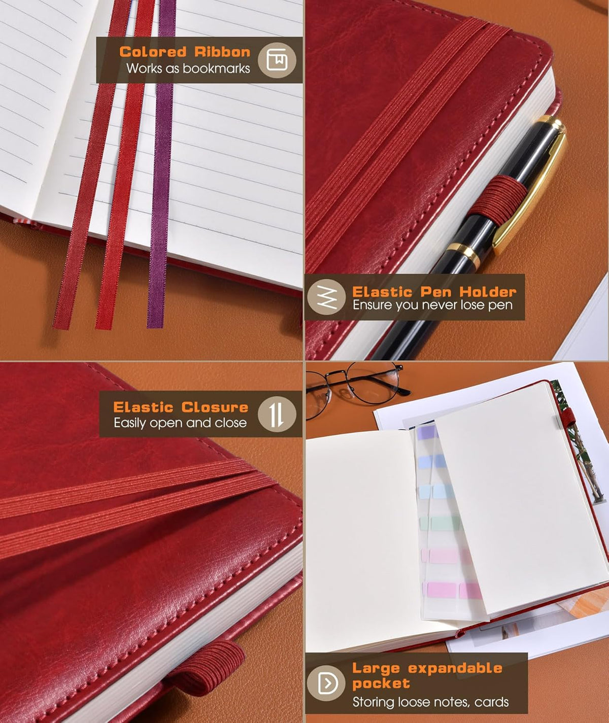 Lined Journal Notebook for Women Men, 256 Numbered Pages Hardcover Leather Journals for Writing, A5