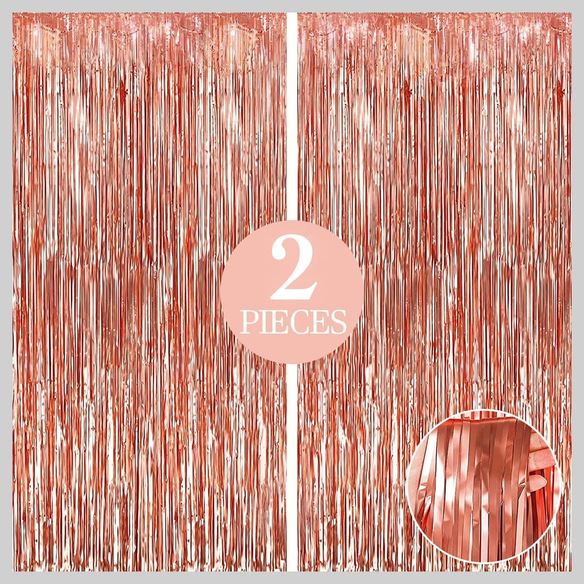 KatchOn, Rose Gold Fringe Curtain - Pack of 2 | Rosegold Backdrop for Anniversary, Wedding