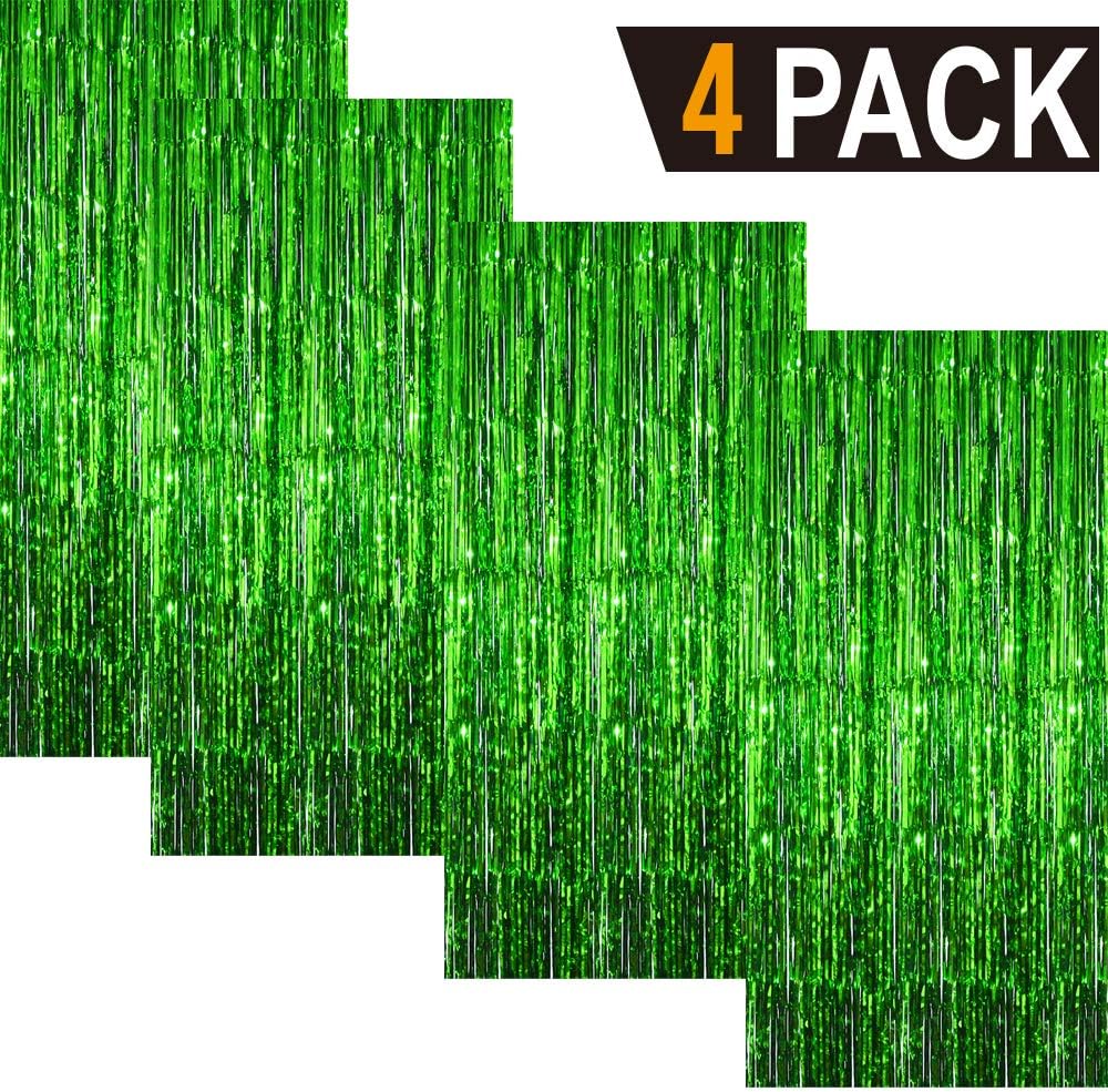 GOER 3.2 ft x 9.8 ft Metallic Tinsel Foil Fringe Curtains Party Photo Backdrop Party Streamers for