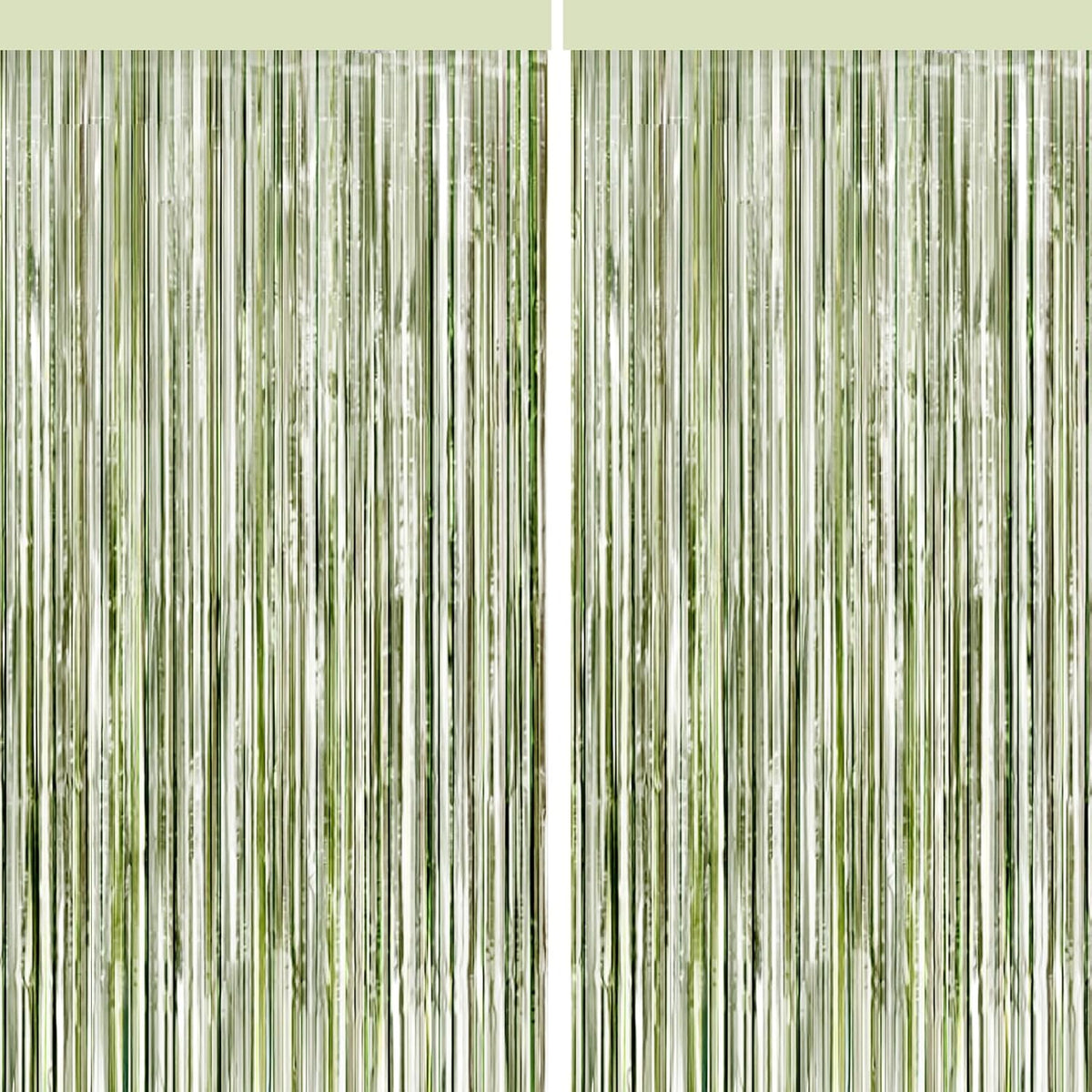 4 Packs Sage Green Foil Fringe Curtain, Light Green Glitter Metallic Tinsel Backdrop for Boho