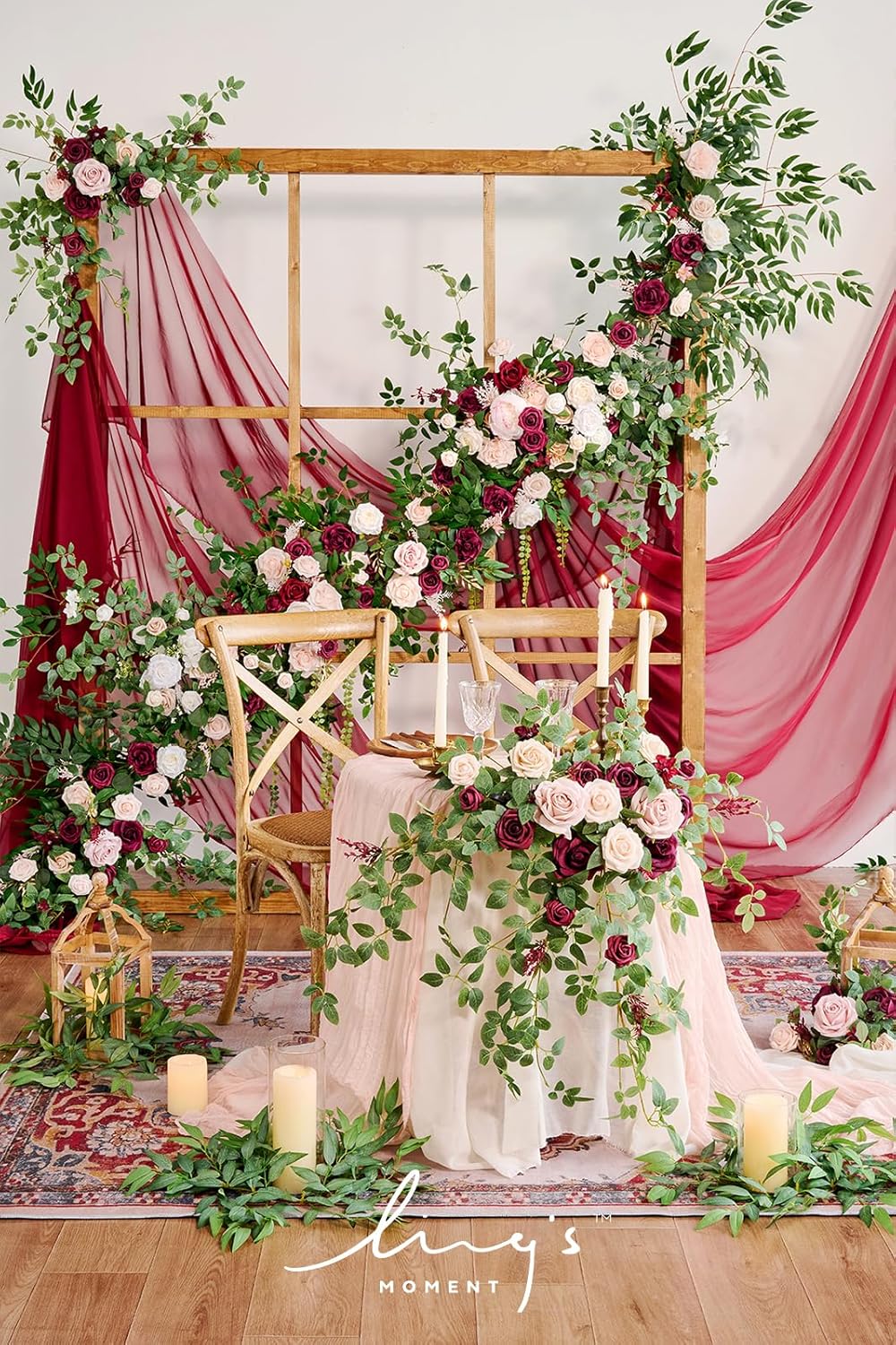 Ling's Moment 9FT Spring Flower Garland - Wedding Arch Flowers, Eucalyptus & Rose, Artificial