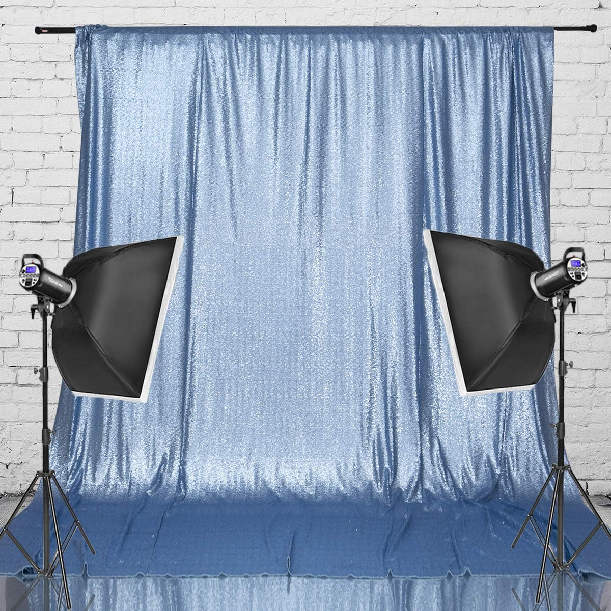 Eternal Beauty Baby Blue Sequin Backdrop, 6x8 Ft Glitter Background Curtains for Shimmer