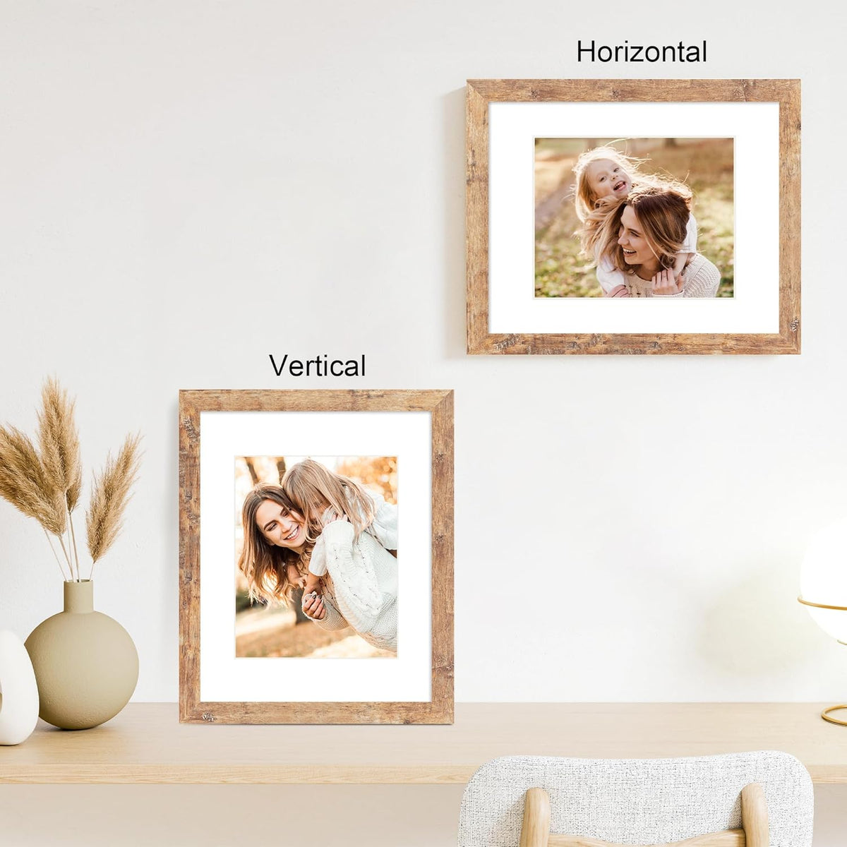 11x14 Picture Frame Set of 4 with Tempered Glass, Rustic Brown Frame Display 8x10 Pictures with Mat